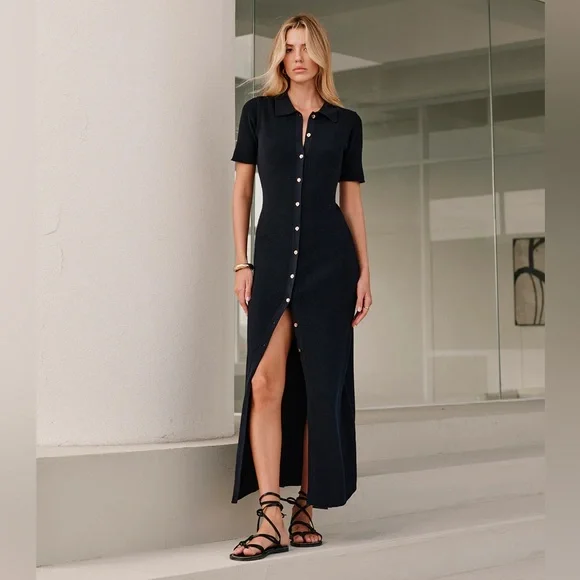 49 Metal Button Collar Midi Dress - Picture 6 of 8